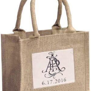 TBF Sturdy Cute Natural Jute Burlap Small Rustic Wedding Welcome Gift Bags with Clear Front Pocket (12 Pack)