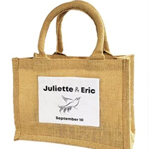 TBF Sturdy Cute Natural Jute Burlap Small Rustic Wedding Welcome Gift Bags with Clear Front Pocket (12 Pack)