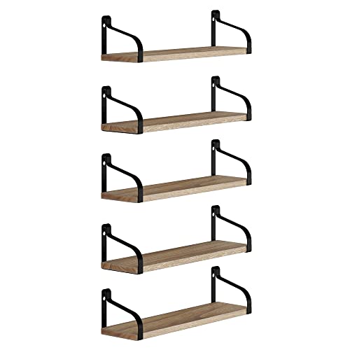 You Have Space Prato Organization & Storage Shelves, Floating Shelves for Living Room Decor, Kitchen, Bathroom, Bedroom, 17"x 4.5" Burned Bookshelf Set of 5