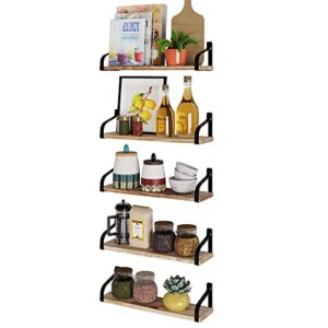 You Have Space Prato Organization & Storage Shelves, Floating Shelves for Living Room Decor, Kitchen, Bathroom, Bedroom, 17"x 4.5" Burned Bookshelf Set of 5