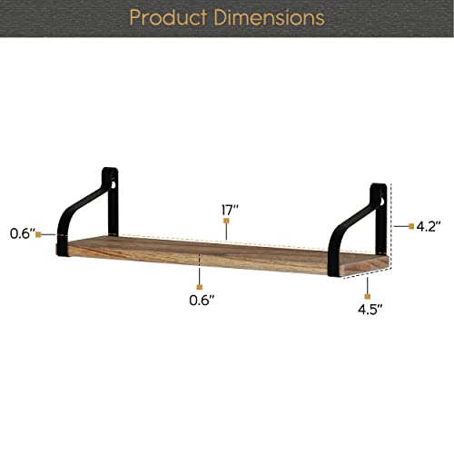 You Have Space Prato Organization & Storage Shelves, Floating Shelves for Living Room Decor, Kitchen, Bathroom, Bedroom, 17"x 4.5" Burned Bookshelf Set of 5