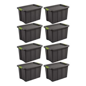 sterilite 30 gal latching tuff1 storage tote, stackable bin with latch lid, plastic container to organize garage, basement, blue base and lid, 8-pack