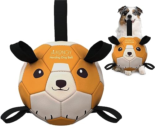 Akongy Large Soccer Ball for Dogs with Tabs - 8 inch Herding Ball for Dogs - Big Ball for Dogs Durable Dog Soccer Ball Indestructible Outdoor Dog Toys- Outside Dog Toys (Large)