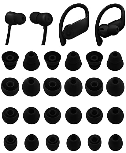 Rqker Ear Tips Compatible with Beats Flex & Powerbeats Pro & BeatsX, S/M/L/D Sizes 12 Pairs Soft Silicone Ear Tips Eartips Earbuds Tips Compatible with Beats Flex & BeatsX & Powerbeats Pro, 24 Black