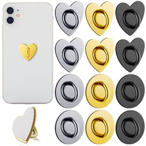 12 pcs phone charm hook phone charms adhesive metal phone finger grip cell phone finger ring loop stand for diy hanging round and heart phone holder cute phone keychain accessories gold silver black