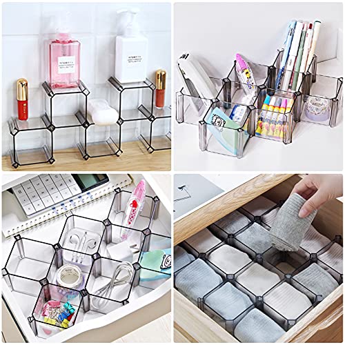 ORIJOYNA 6 Pack Adjustable Drawer Divider Organizer,Free Assembled Grid Honeycomb Separator Storage Boxes closet for Underwear,Socks,Ties,Belts,Scarves, Cosmetics, Table Decoration