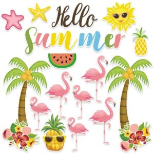 56 pcs 12“ hello summer bulletin board decorations tropical colorful accents set paper cutouts wall decals with glue point dots for teacher student classroom decorations back to school party supplie