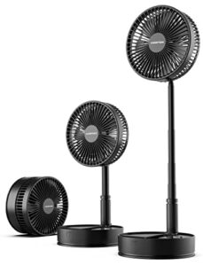airbition 8-inch rechargeable oscillating foldaway fan with remote, timer, 4-speed, 7200mah battery operated cordless standing pedestal fan portable for bedroom outdoor camping tent travel