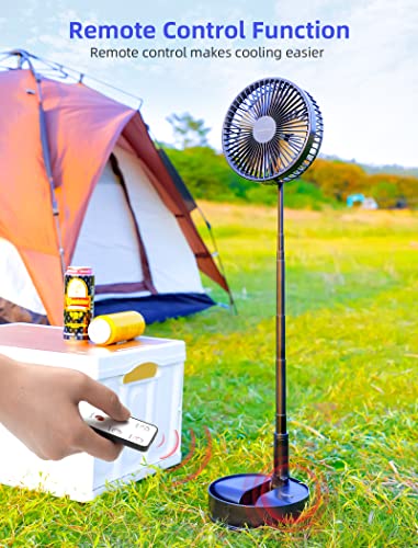 Airbition 8-Inch Rechargeable Oscillating Foldaway Fan with Remote, Timer, 4-Speed, 7200mAh Battery Operated Cordless Standing Pedestal Fan Portable for Bedroom Outdoor Camping Tent Travel