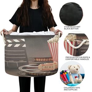 xigua Movie Theater Popcorn Round Storage Basket Collapse Canvas Fabric Storage Bin with Cotton Handles for Organizing Home/Kitchen/Nursery/Office/Toy