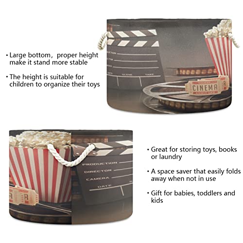 xigua Movie Theater Popcorn Round Storage Basket Collapse Canvas Fabric Storage Bin with Cotton Handles for Organizing Home/Kitchen/Nursery/Office/Toy