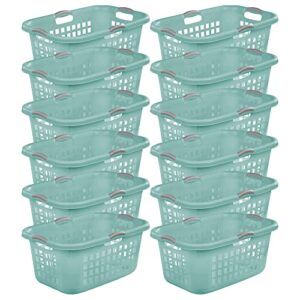 sterilite 71 liter ultra laundry hamper, egronomic handles to easily transport clothes to and from the laundry room, aqua chrome, 12-pack