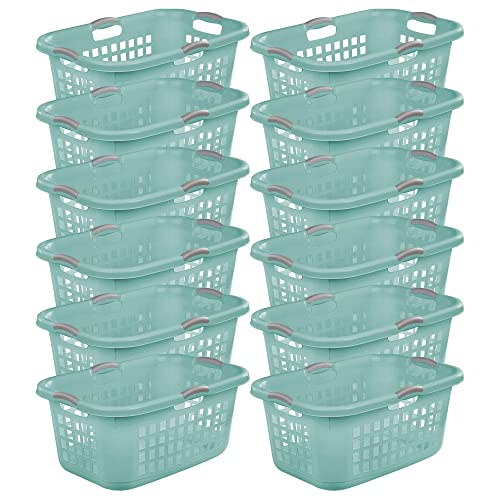 Sterilite 71 Liter Ultra Laundry Hamper, Egronomic Handles to Easily Transport Clothes to and from the Laundry Room, Aqua Chrome, 12-Pack