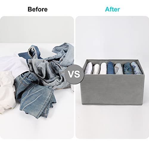 Coorganisers 3 Pack Jeans Wardrobe Clothes Organizer, Washable Clothes Organizer for Folded Clothes, Non-Woven Fabric Drawer Organizers for Clothing, 7 Grids Compartment Storage Box Clothing（Gray）