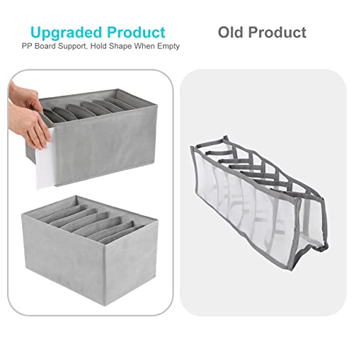 Coorganisers 3 Pack Jeans Wardrobe Clothes Organizer, Washable Clothes Organizer for Folded Clothes, Non-Woven Fabric Drawer Organizers for Clothing, 7 Grids Compartment Storage Box Clothing（Gray）