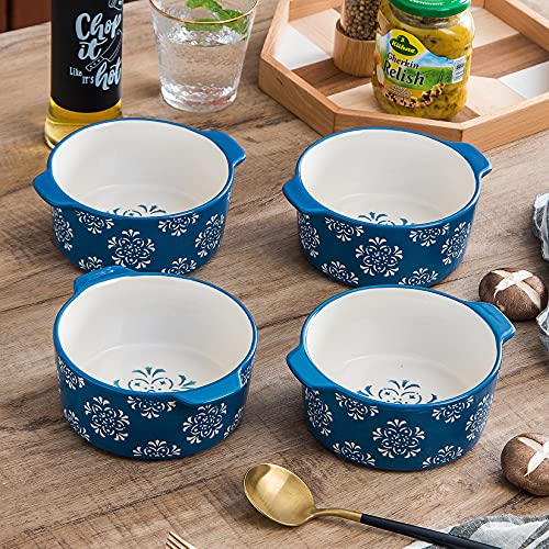 Original Heart Soup Bowls with Handles Soup Crocks Ceramic Soup Mug, 4pcs Onion Soup Crocks Oven Safe, Nonstick Soup Mugs for kitchen, 21 Ounces, Soup Bowls Set