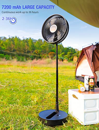 Airbition 12-Inch Rechargeable Oscillating Foldaway Pedestal Fan with Remote, Timer, 8-Speed, 7200mAh Battery Operated Cordless Standing Fan Portable for Home Bedroom Outdoor Camping Tent Travel