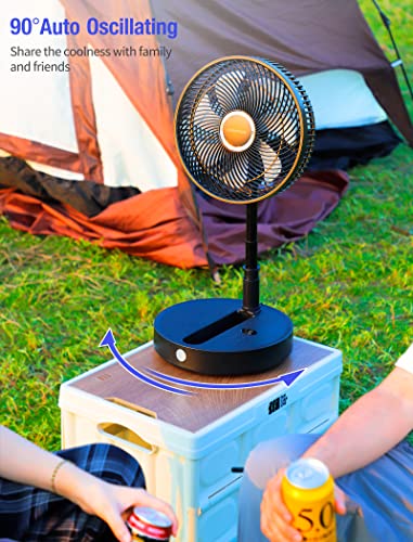 Airbition 12-Inch Rechargeable Oscillating Foldaway Pedestal Fan with Remote, Timer, 8-Speed, 7200mAh Battery Operated Cordless Standing Fan Portable for Home Bedroom Outdoor Camping Tent Travel