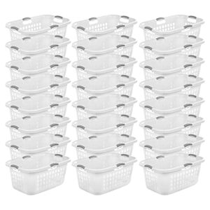 sterilite ultra 2 bushel plastic stackable laundry clothes basket bin with 4 comfortable grip handles and airflow holes, white (24 pack)