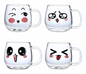 glass coffee mugs set of 4 (200ml) espresso glass cups perfect for milk, latte, tea, cappuccino (cute cups)