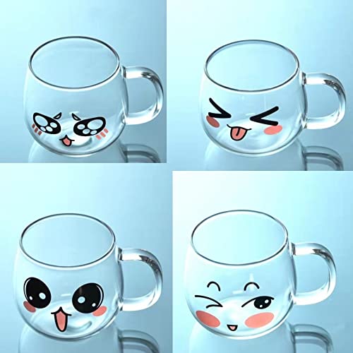 Glass Coffee Mugs Set Of 4 (200ml) Espresso Glass Cups Perfect For Milk, Latte, Tea, Cappuccino (Cute Cups)
