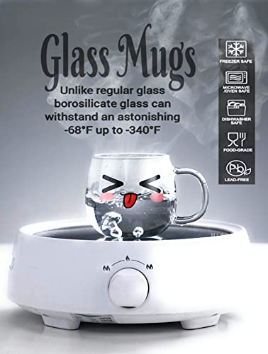 Glass Coffee Mugs Set Of 4 (200ml) Espresso Glass Cups Perfect For Milk, Latte, Tea, Cappuccino (Cute Cups)