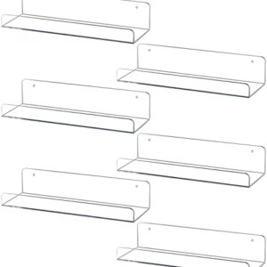 Sooyee 6 Pack Floating Shelves,15 Inch Acrylic Shelves Floating Bookshelf,Funko Pop Display Shelf, Invisible Picture Ledge Wall Mounted Shelves,Clear Shelves