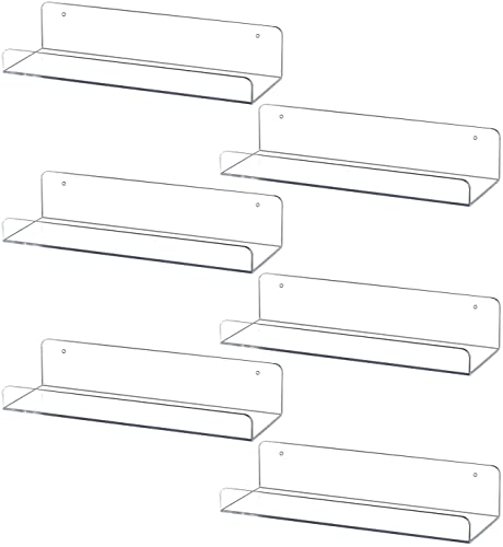 Sooyee 6 Pack Floating Shelves,15 Inch Acrylic Shelves Floating Bookshelf,Funko Pop Display Shelf, Invisible Picture Ledge Wall Mounted Shelves,Clear Shelves