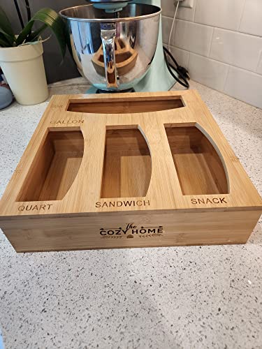 Ziplock Bag Storage Organizer and Sandwich Bag Organizer for Kitchen Drawer - Bamboo Organizer for Sandwich Bags and Ziplock Bag Holder - Plastic Baggie Storage - Zip Lock Bag Organizer