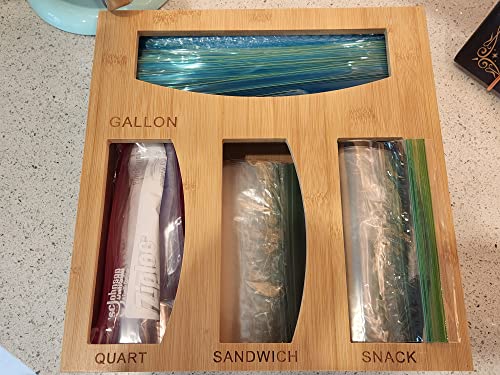 Ziplock Bag Storage Organizer and Sandwich Bag Organizer for Kitchen Drawer - Bamboo Organizer for Sandwich Bags and Ziplock Bag Holder - Plastic Baggie Storage - Zip Lock Bag Organizer