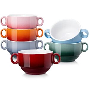lovecasa multi-color 13 oz soup bowls with handles, ceramic french onion soup bowls, soup mugs serving bowls for kitchen, microwave & dishwasher safe, set of 6