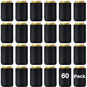 60 packs blank can cooler sleeves soda can covers neoprene can sleeve drink insulator sleeve collapsible can coolers for parties, events or weddings (black)