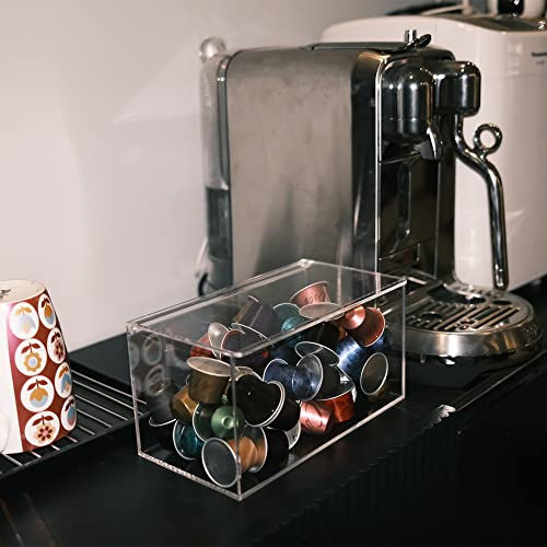 SEANADO Coffee Pod Holder Storage Container with Lid Clear Acrylic Coffee Bar Accessories Organizer Multifunctional Storage Box (Clear)