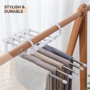 Multifunctional Pants Rack Hanger 2 Pack Pants Racks for Hanging Pants, 5 in 1 Adjustable Pant Rack Towel Shelves Closet Organizer Stainless Steel Wardrobe Magic Trouser Hangers Space Saving (Black)