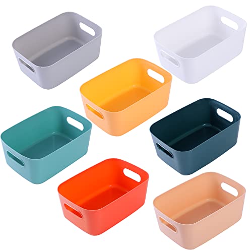 HapiLeap Plastic Storage Bins, Multiple Colour Organisation Storage Baskets for Kitchen, Cupboard, Office, Bathroom, Toy, Home Tidy Open Storage Bins with Handles (Medium (7 Packs))