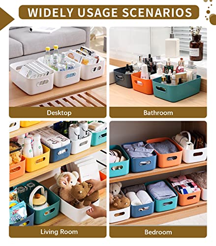 HapiLeap Plastic Storage Bins, Multiple Colour Organisation Storage Baskets for Kitchen, Cupboard, Office, Bathroom, Toy, Home Tidy Open Storage Bins with Handles (Medium (7 Packs))