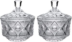 sanhecun decorative clear glass candy jars crystal sugar bowl with lid set of 2 (clear, tableware)