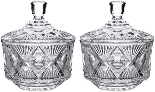 SANHECUN decorative clear glass candy jars crystal sugar bowl with lid set of 2 (Clear, Tableware)