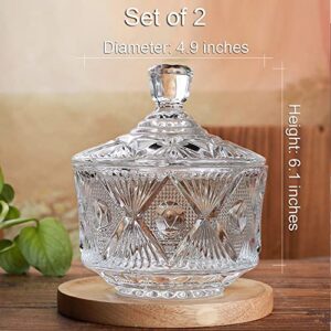 SANHECUN decorative clear glass candy jars crystal sugar bowl with lid set of 2 (Clear, Tableware)