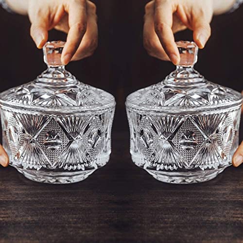 SANHECUN decorative clear glass candy jars crystal sugar bowl with lid set of 2 (Clear, Tableware)