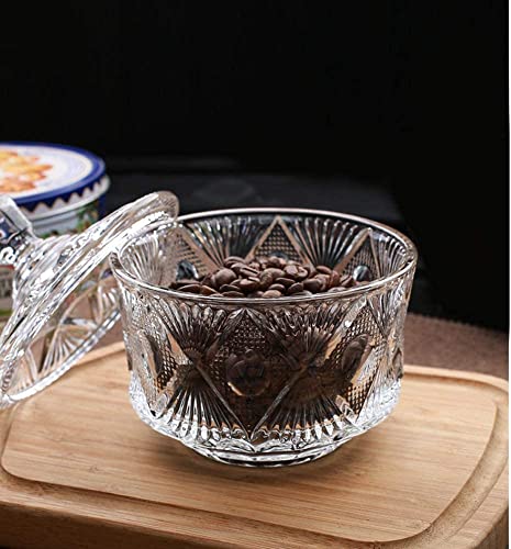 SANHECUN decorative clear glass candy jars crystal sugar bowl with lid set of 2 (Clear, Tableware)