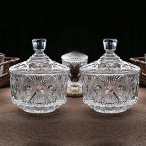 SANHECUN decorative clear glass candy jars crystal sugar bowl with lid set of 2 (Clear, Tableware)