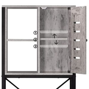 LELELINKY Over The Toilet Storage Cabinet, Bathroom Storage Organizer Shelf, 3-Tier Tall Freestanding Multifunctional Rack with Door and Open Shelves, Industrial Steel Frame - 67', Stone Grey