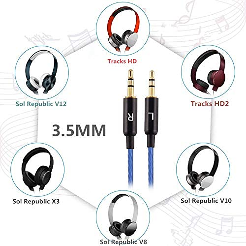 Learsoon Replacement Sol Republic Headphones Cord Aux Cable Compatible with Sol Republic Master Tracks HD HD2 Sol Republic V8 V10 V12 X3 Headsets(Blue with MIC)