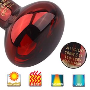 Aiicioo Reptile Heat Lamp Combo Set - 100W Day and Night Reptile Light Bulb Infrared Basking Bulb for Bearded Dragon Lizard Turtle Hermit Crab Leopard Gecko Snake Chameleon Tank