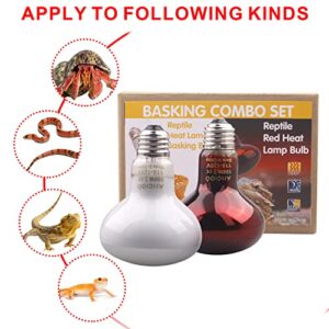 Aiicioo Reptile Heat Lamp Combo Set - 100W Day and Night Reptile Light Bulb Infrared Basking Bulb for Bearded Dragon Lizard Turtle Hermit Crab Leopard Gecko Snake Chameleon Tank