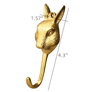 YH YAO Vintage Decorative Hooks, 100% Brass Wall Hooks for Hanging, Pure Handmade Animal Key Hooks Coat Hooks Wall Mounted Handmade for Bedroom, Porch, Kitchen, Cabinet and Bathroom (Bunny)