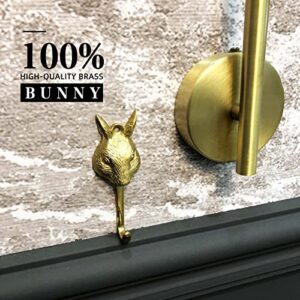YH YAO Vintage Decorative Hooks, 100% Brass Wall Hooks for Hanging, Pure Handmade Animal Key Hooks Coat Hooks Wall Mounted Handmade for Bedroom, Porch, Kitchen, Cabinet and Bathroom (Bunny)