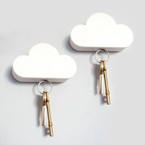 hikinlichi magnetic key holders adhesive key hanger organizer 2 pack white cloud key ring keychains hooks racks 4 strong magnets decorative wall mount holder fridge magnets wall door entryway kitchen