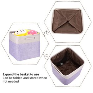Fabric Cube Storage Bins Foldable Storage Boxes Light Purple and Silver Khaki Patchwork Storage Baskets Cubes Storage Bins with Handle Cube Inserts Storage for Home and Office Supplies 13x13x13 cube organizer bin Pack of 3
